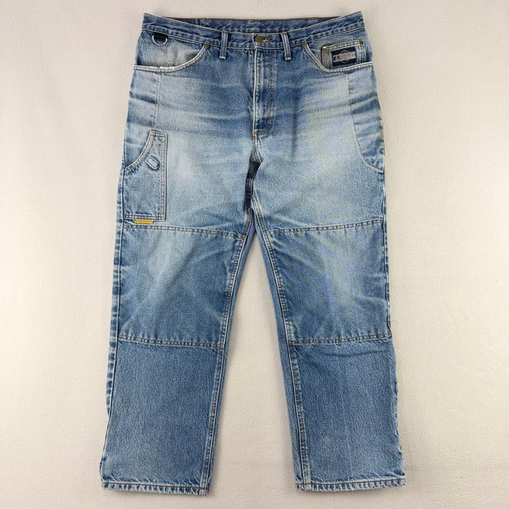 VTG Diamond Gusset Double Knee Carpenter Jeans Mens 38x30 Blue Workwear Utility